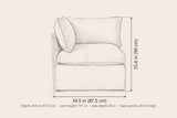 Lentini corner chair dimensions: 34.5 in wide, 35.4 in high, 34.5 in deep