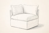 Pencil sketch of the Lentini corner chair, three-quarter view from the front