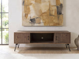 Lerici 60-Inch Reclaimed Wood Hairpin Leg Media Console under a large abstract painting in a bright living room