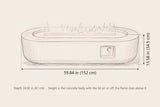 Licata fire pit table dimensions: 59.84 in long, 13.58 in high, 24.02 in deep