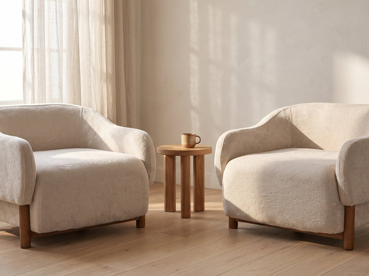 The Lido lounge chair styled in a room setting