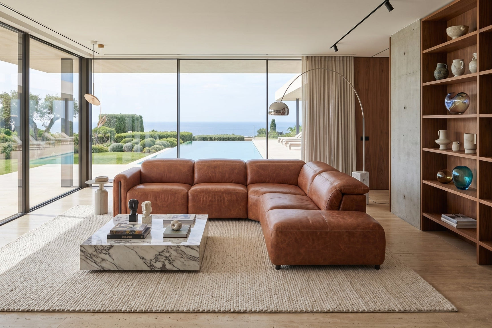 Octavia Distressed Italian Aniline Leather Reclining Corner Sectional Sofa