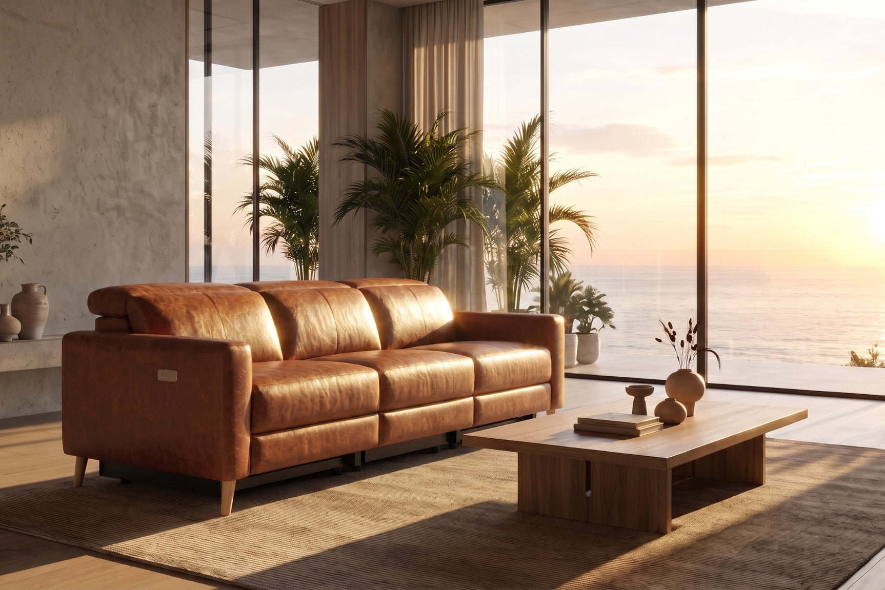 Elodie Distressed Italian Aniline Leather Dual Recliner Sofa