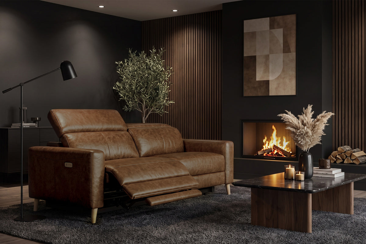 Elodie Distressed Italian Aniline Leather Dual Recliner Sofa