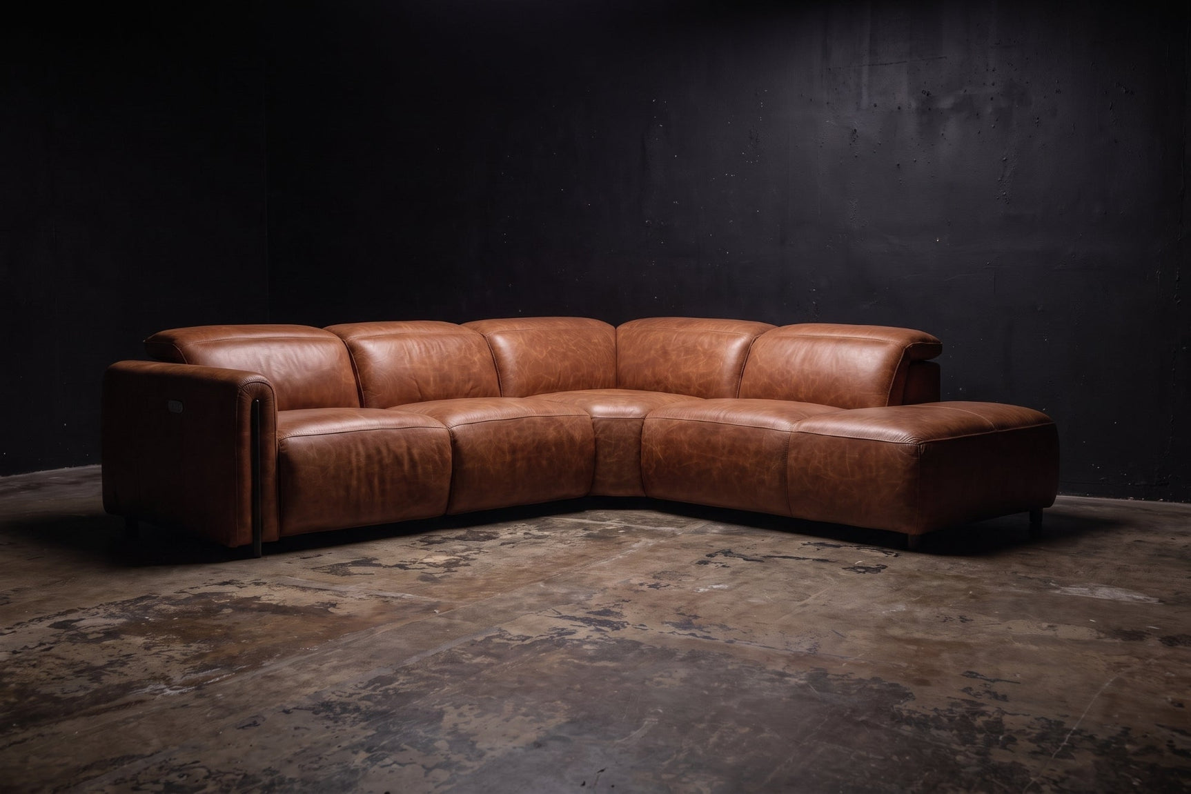 Octavia Distressed Italian Aniline Leather Reclining Corner Sectional Sofa