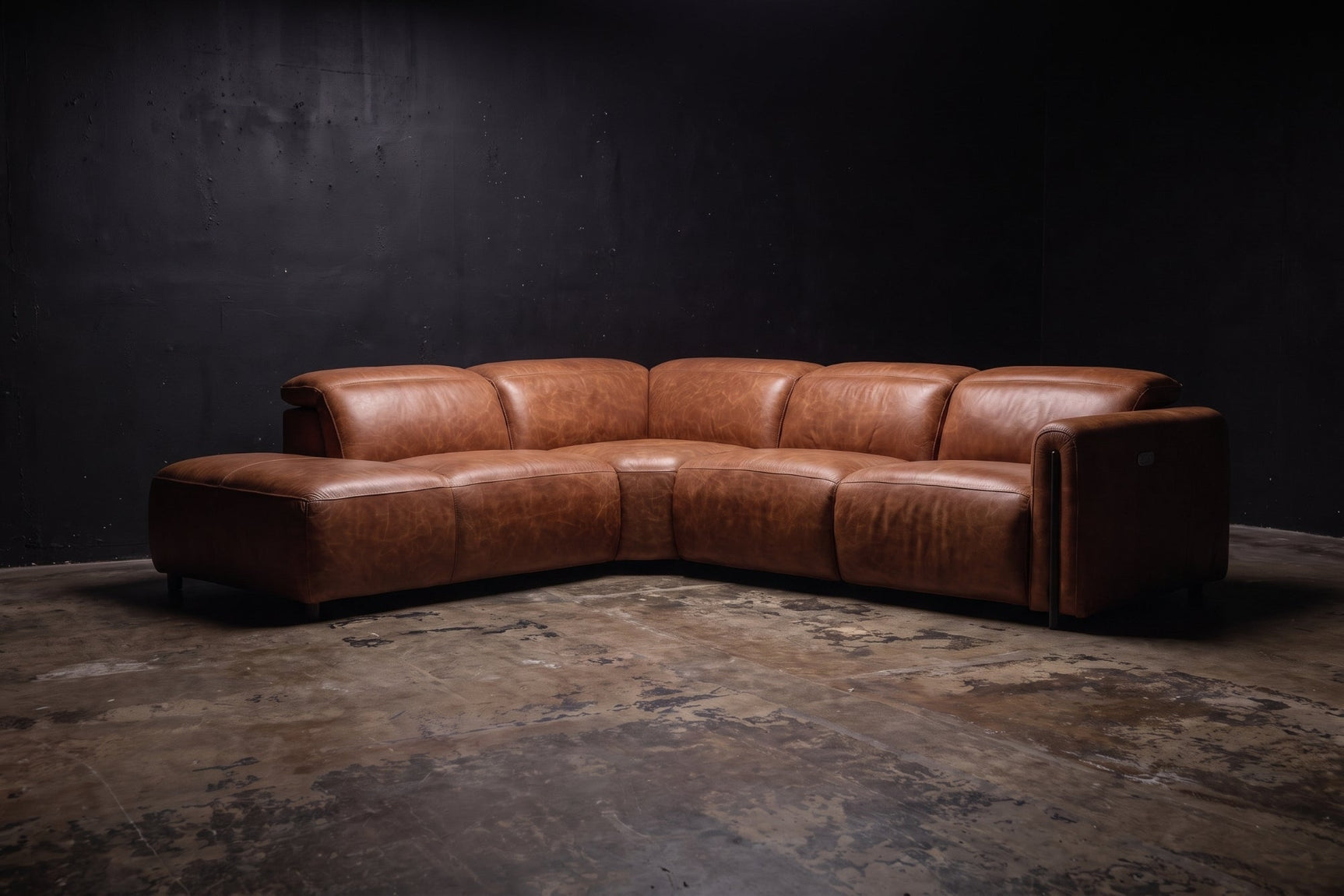 Octavia Distressed Italian Aniline Leather Reclining Corner Sectional Sofa