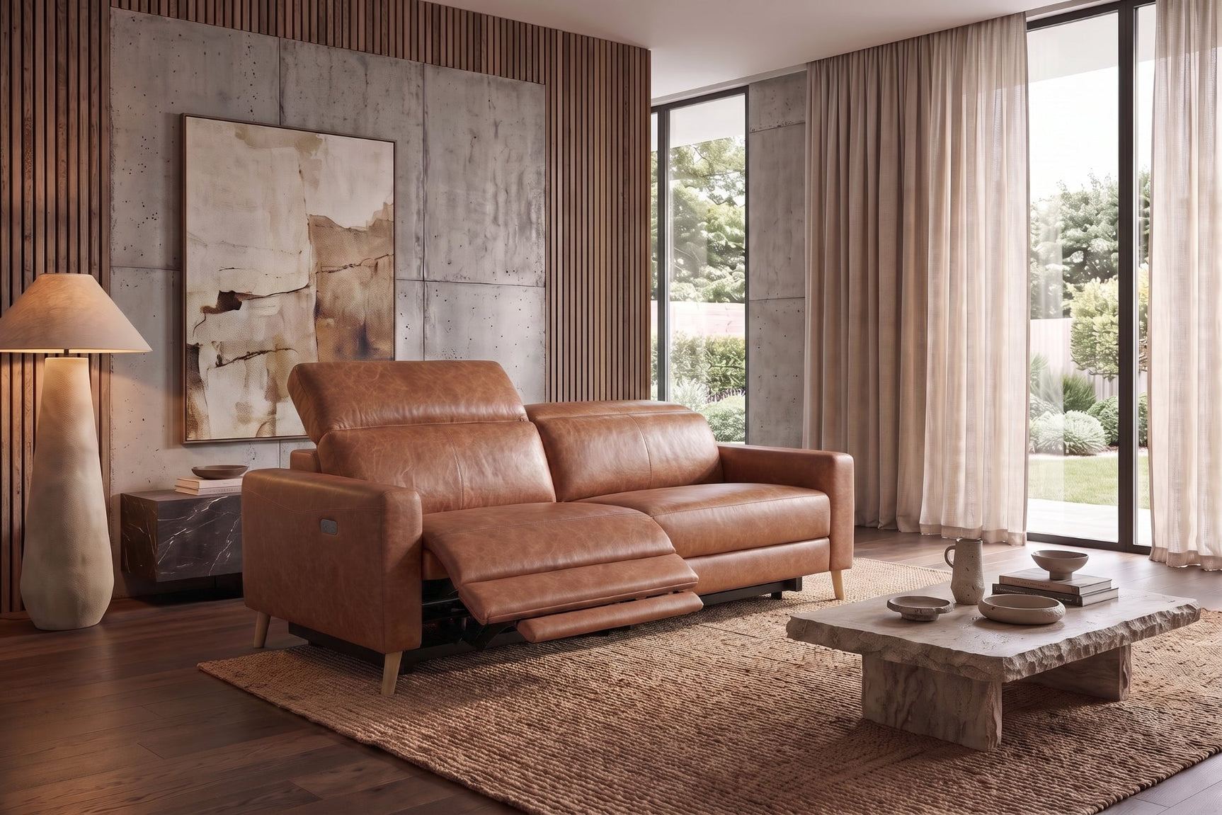 Elodie Distressed Italian Aniline Leather Dual Recliner Sofa