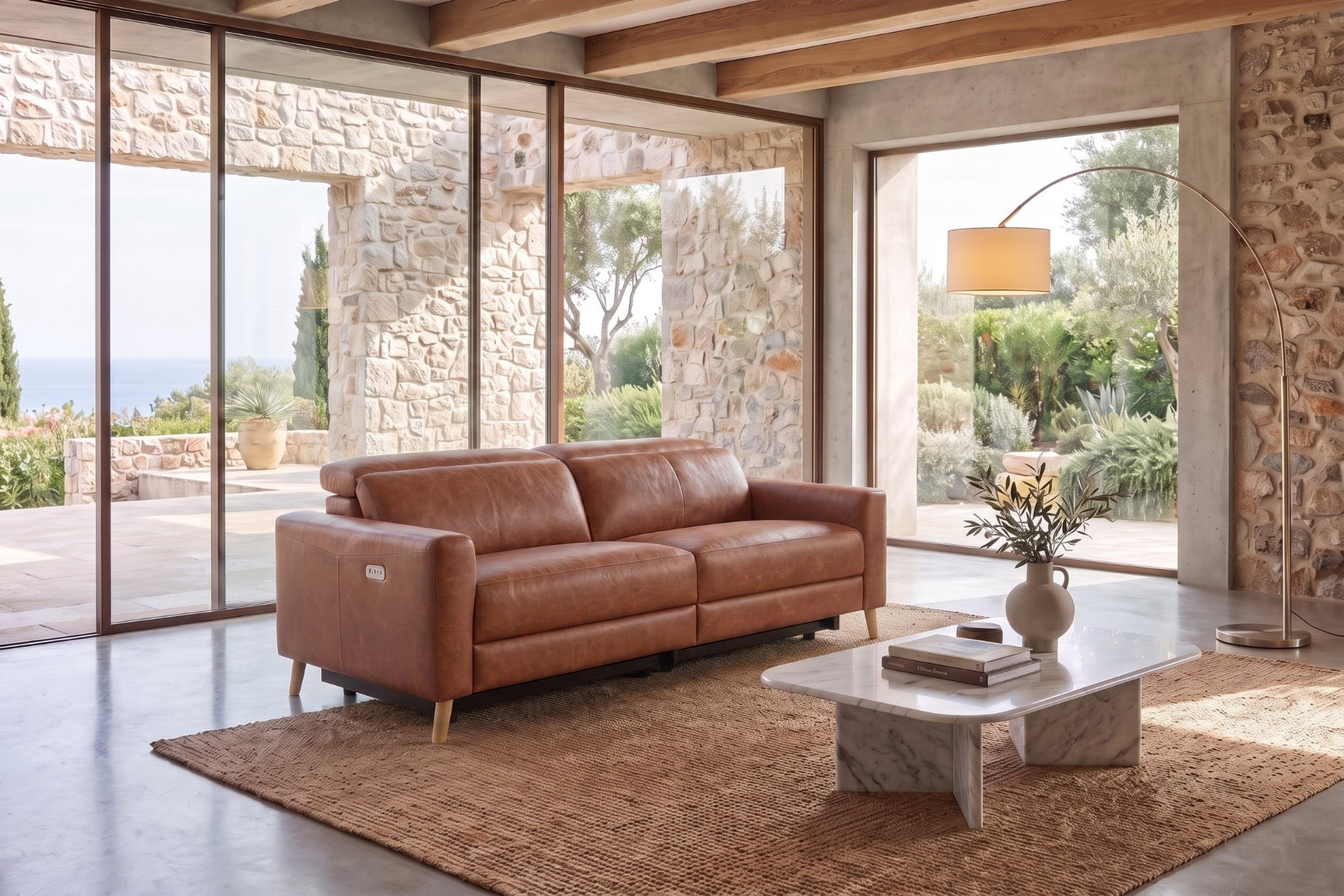Elodie Distressed Italian Aniline Leather Dual Recliner Sofa