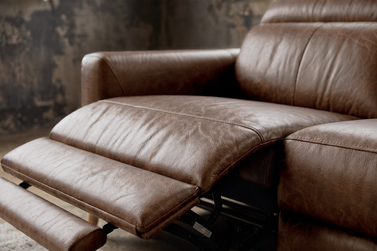 Elodie Distressed Italian Aniline Leather Dual Recliner Sofa