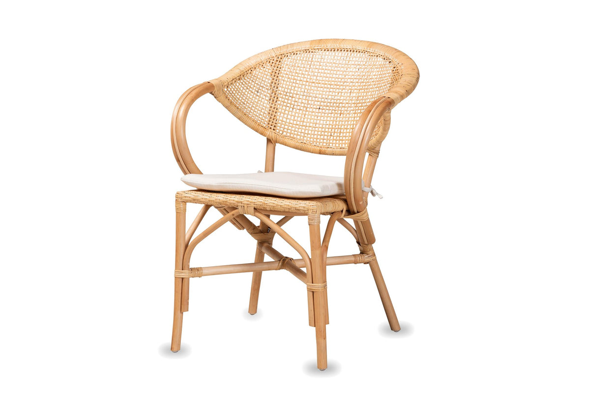 Longobardi Oval-Back Natural Rattan Dining Chair on a white background