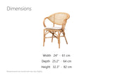 Longobardi Oval-Back Natural Rattan Dining Chair dimensions