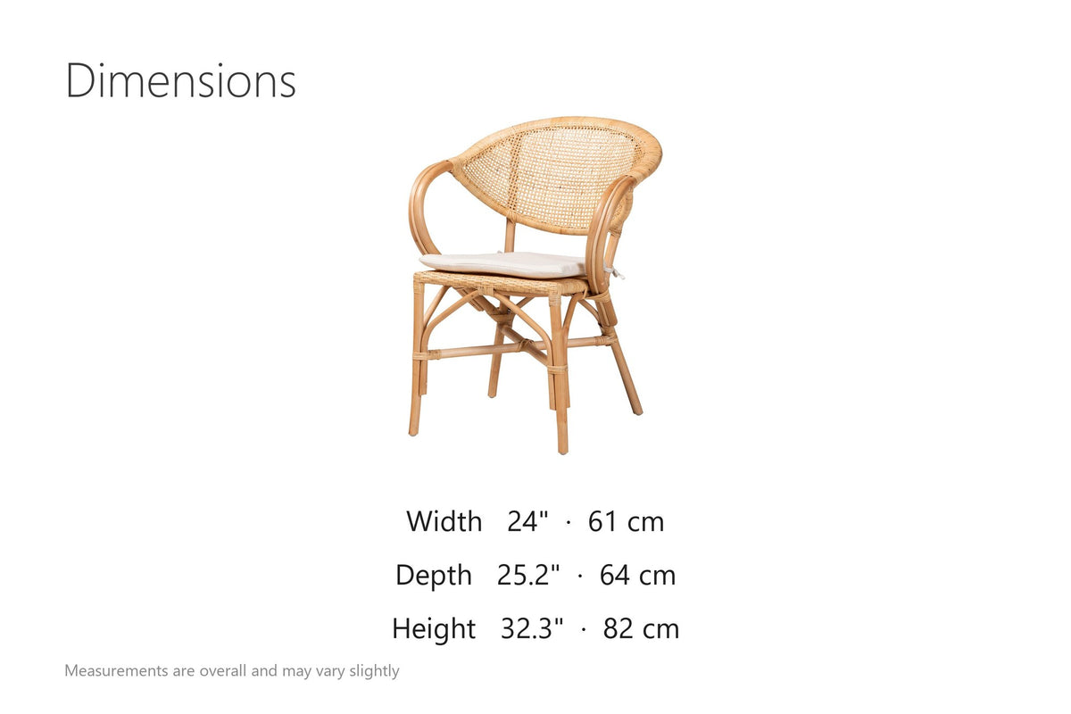 Longobardi Oval-Back Natural Rattan Dining Chair dimensions