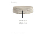 Lucignano Whitewashed Mango Drum Coffee Table dimensions: 38.0 in wide, 38.0 in deep, 14.0 in high