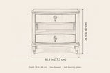 Luras nightstand dimensions: 30.5 in wide, 26.5 in high, 19 in deep