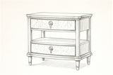 Pencil sketch of the Luras nightstand, drawn from the same three-quarter view