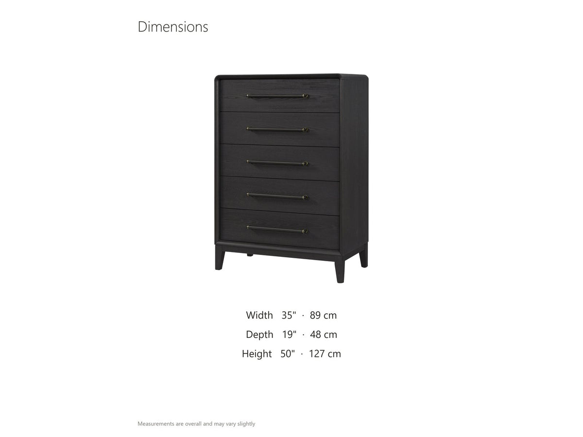 Lusiana 35-Inch Peppercorn Black 5-Drawer Chest dimensions: 35.0 in wide, 19.0 in deep, 50.0 in high