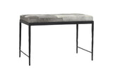 Luzzi 28-Inch Gray Hair-on-Hide Patchwork Iron Bench, Seats 1 on a white background