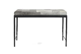 Luzzi 28-Inch Gray Hair-on-Hide Patchwork Iron Bench, Seats 1, front view