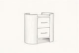 Pencil sketch of the Macomer nightstand, drawn from the same three-quarter view