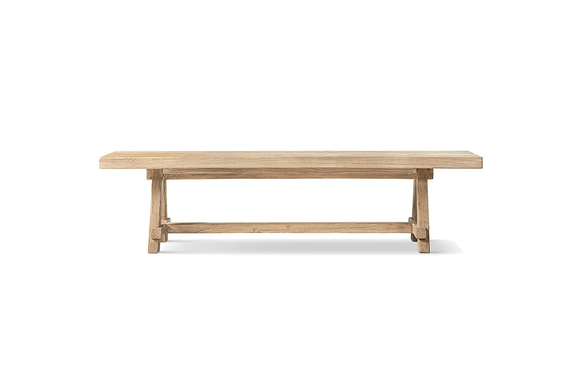 Magisano 72-Inch Reclaimed Elm Trestle Dining Bench, front view