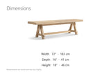 Magisano 72-Inch Reclaimed Elm Trestle Dining Bench dimensions