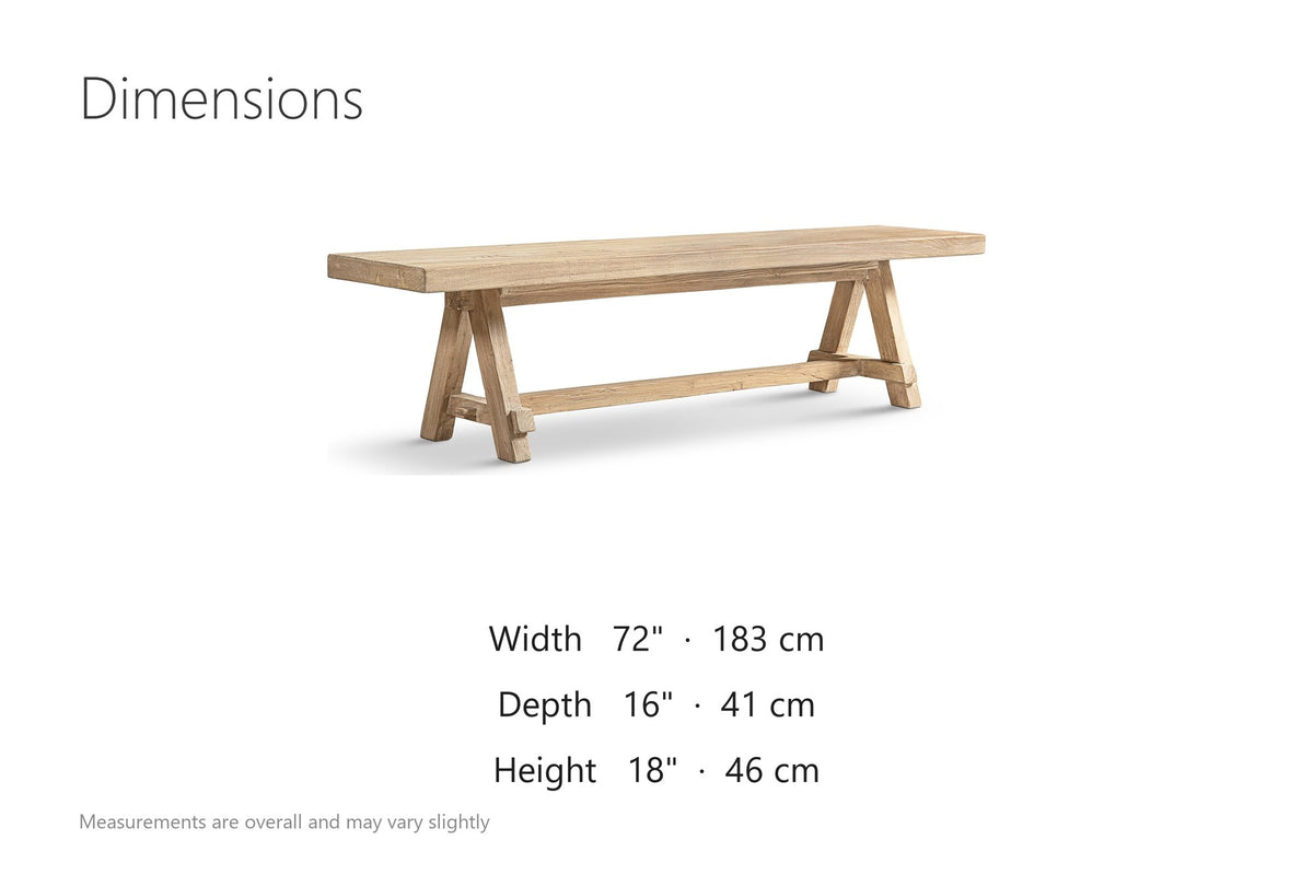 Magisano 72-Inch Reclaimed Elm Trestle Dining Bench dimensions