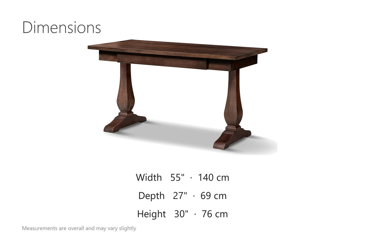 Maida 55-Inch Reclaimed Pine Trestle Writing Desk dimensions