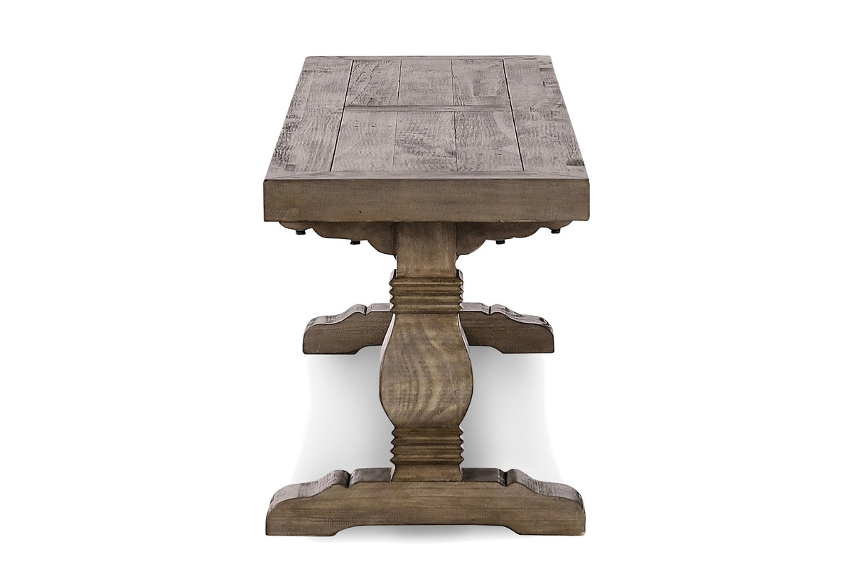 Maierato 66-Inch Reclaimed Pine Pedestal Dining Bench, Seats 3, side view