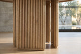 Close-up of the Malvito 53-Inch Round Ash Veneer Reeded Pedestal Dining Table: reeds