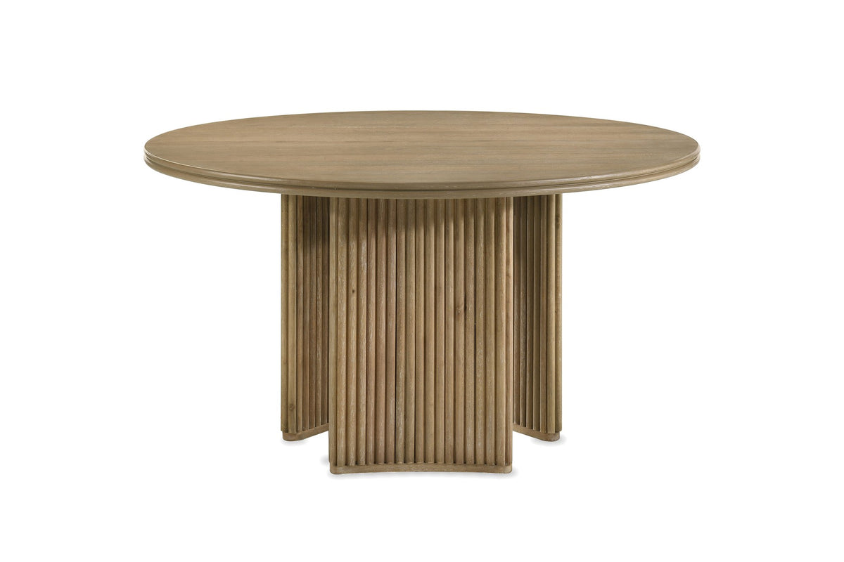 Malvito 53-Inch Round Ash Veneer Reeded Pedestal Dining Table, front view