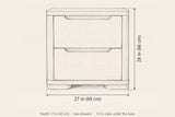 Mandas nightstand dimensions: 27 in wide, 26 in high, 17 in deep