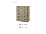 Maniago 42-Inch Weathered Natural Oak 5-Drawer Chest dimensions: 42.0 in wide, 19.0 in deep, 54.25 in high
