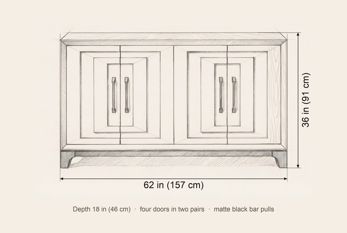 Maratea sideboard dimensions: 62 in wide, 36 in high, 18 in deep
