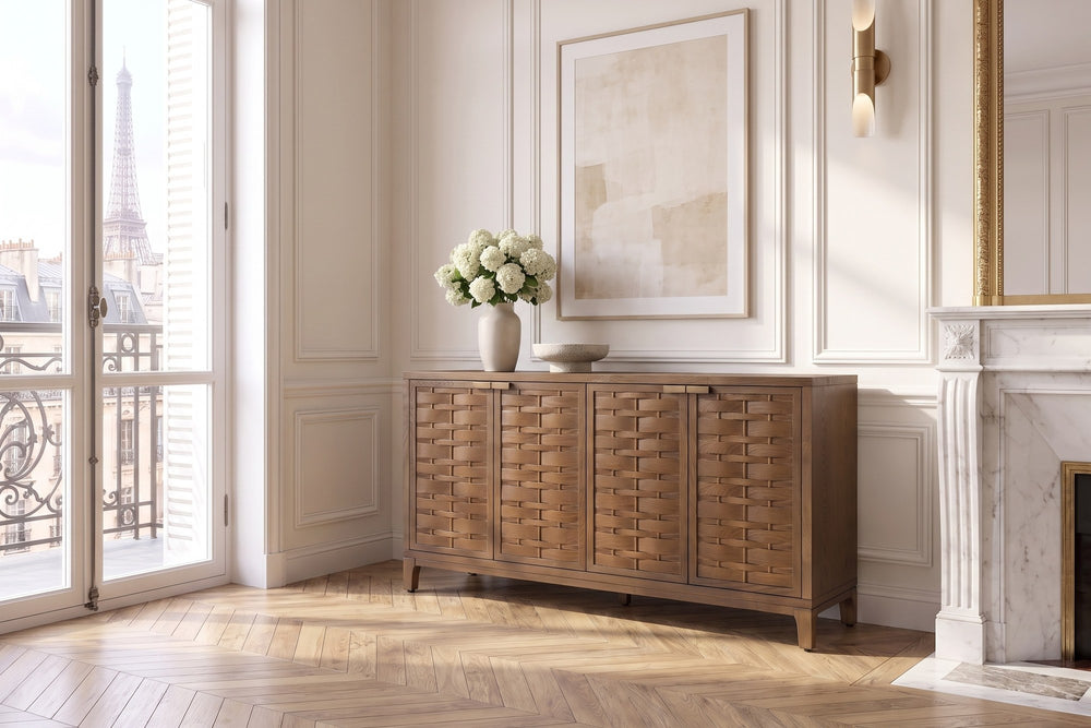 Marcellinara 59-Inch 4-Door Woven-Front Brown Sideboard in a Paris salon