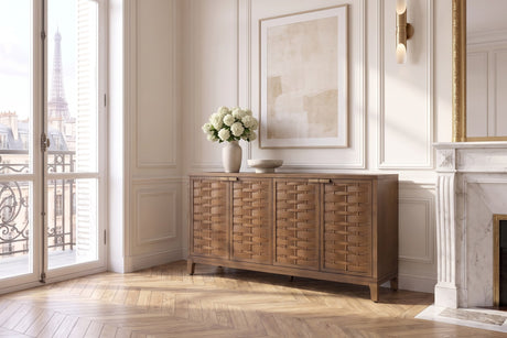 Marcellinara 59-Inch 4-Door Woven-Front Brown Sideboard in a Paris salon