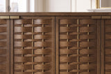 Close-up of the Marcellinara 59-Inch 4-Door Woven-Front Brown Sideboard: weave