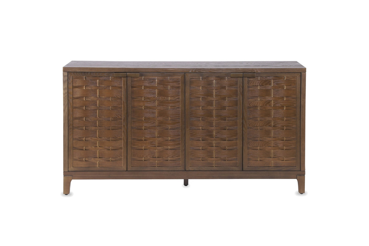 Marcellinara 59-Inch 4-Door Woven-Front Brown Sideboard, front view