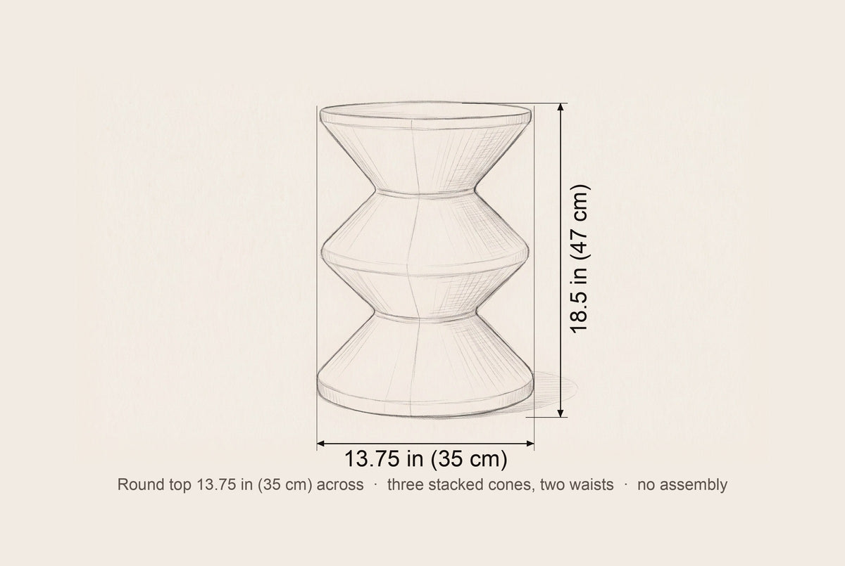 Marineo side table dimensions: 13.75 in across the top, 18.5 in high