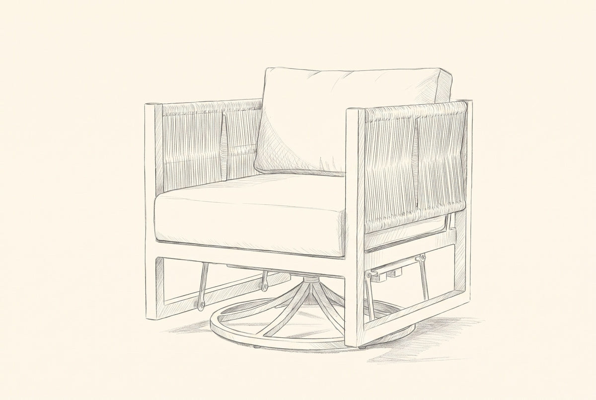 Pencil sketch of the Marsala swivel glider lounge chair, three-quarter view