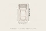 Mascali bar stool dimensions: each stool 21.75 in wide, 39.75 in high, seat 27.95 in, 21.25 in deep