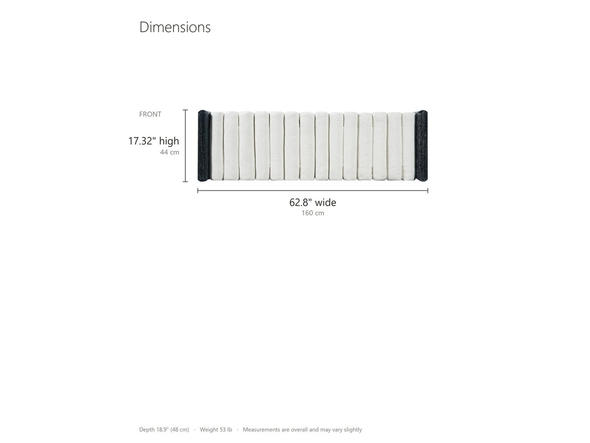 Matera Channel-Roll Bench dimensions: 62.8 in wide, 18.9 in deep, 17.32 in high