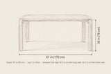 Mazara dining table dimensions: 67 in long, 30 in high, 35 in deep