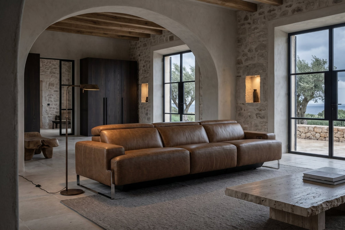 Valencia Melania Distressed Leather Recliner Sofa