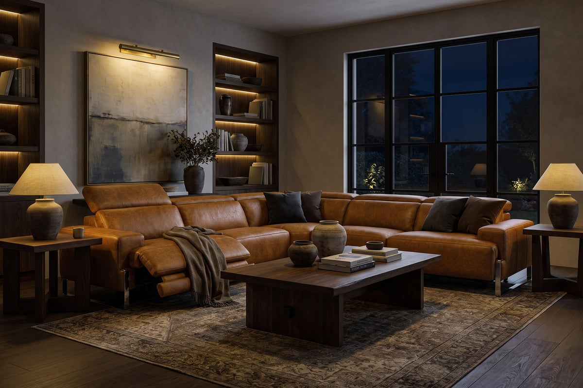 Valencia Melania Distressed Leather Reclining Corner Sectional Sofa