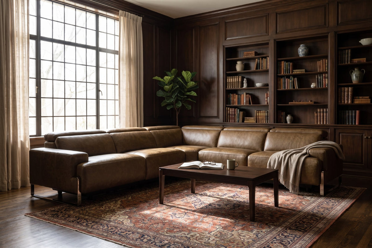 Valencia Melania Distressed Leather Reclining Corner Sectional Sofa