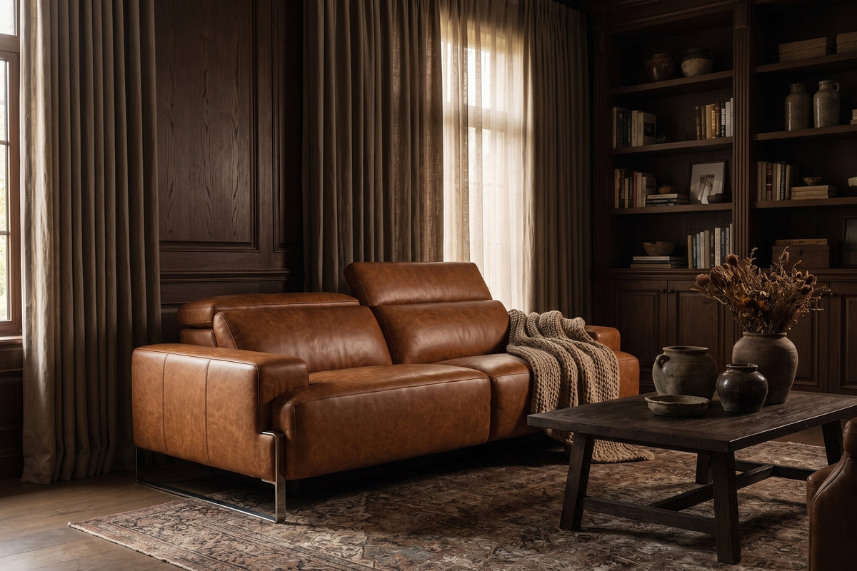 Valencia Melania Distressed Leather Recliner Sofa