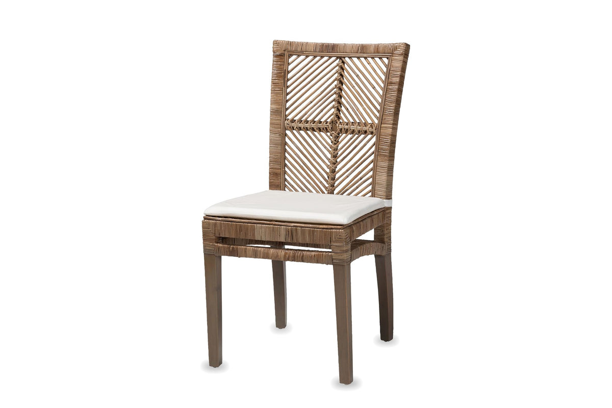 Mendicino Tall-Back Rattan and Mahogany Dining Chair on a white background