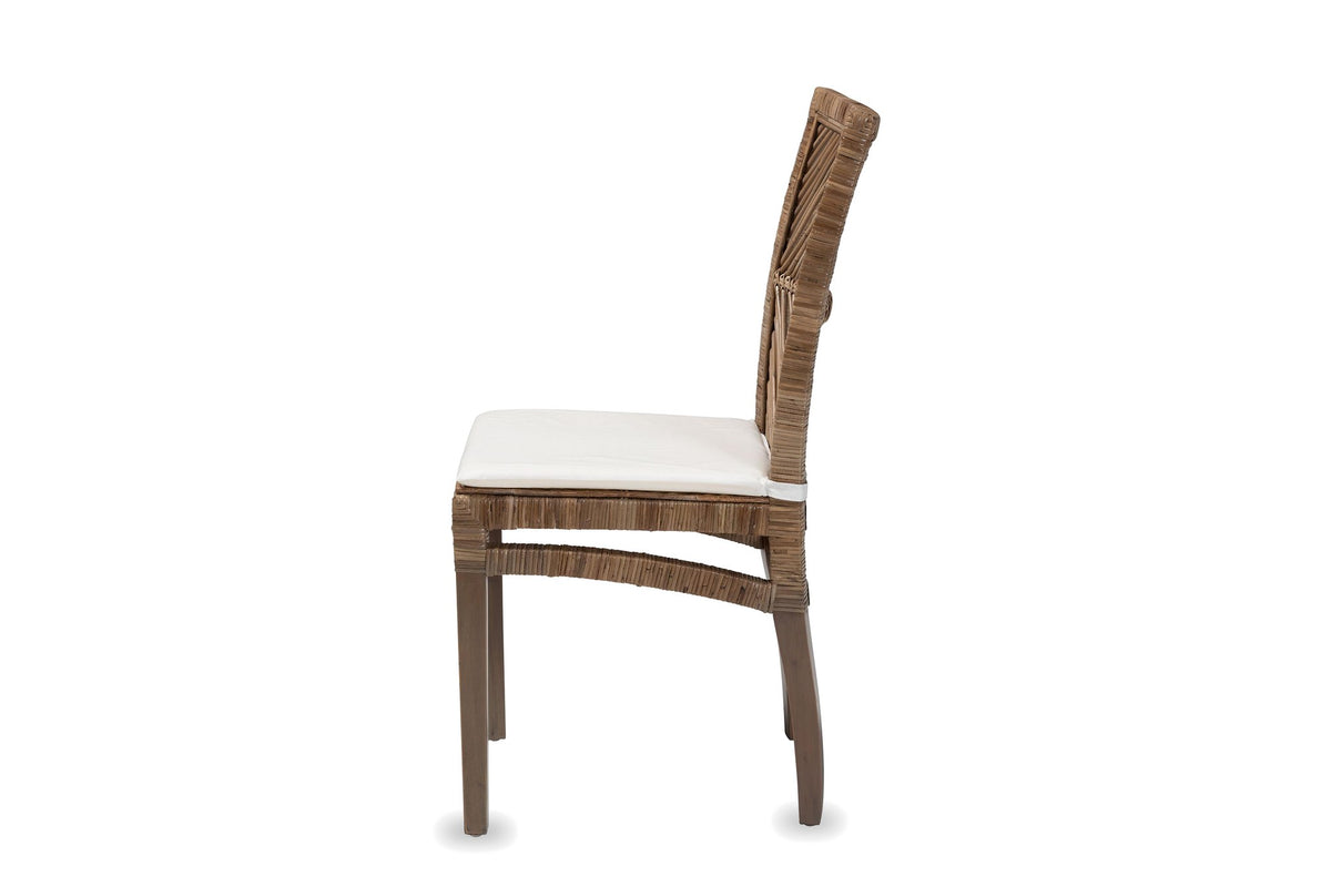 Mendicino Tall-Back Rattan and Mahogany Dining Chair, side view