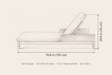 Menfi chaise lounger dimensions, each: 76.8 in long, 29.9 in high with the back raised, 26 in deep