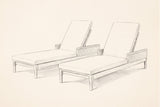 Pencil sketch of the two Menfi chaise loungers, three-quarter view from the foot end